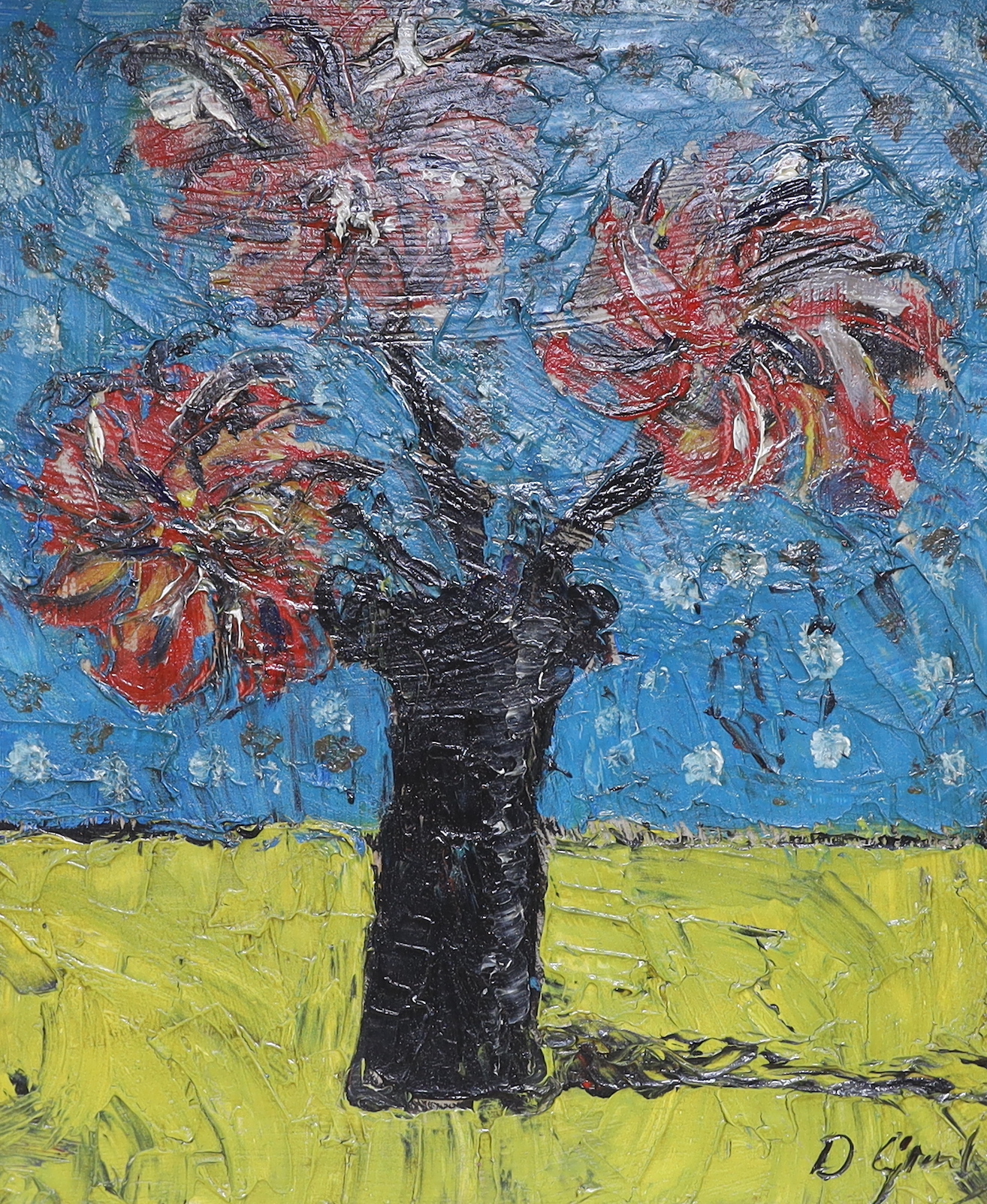 Manner of Duncan Grant (Scottish, 1885-1978), impasto oil on board, Still life of flowers in a vase, 60 x 50cm